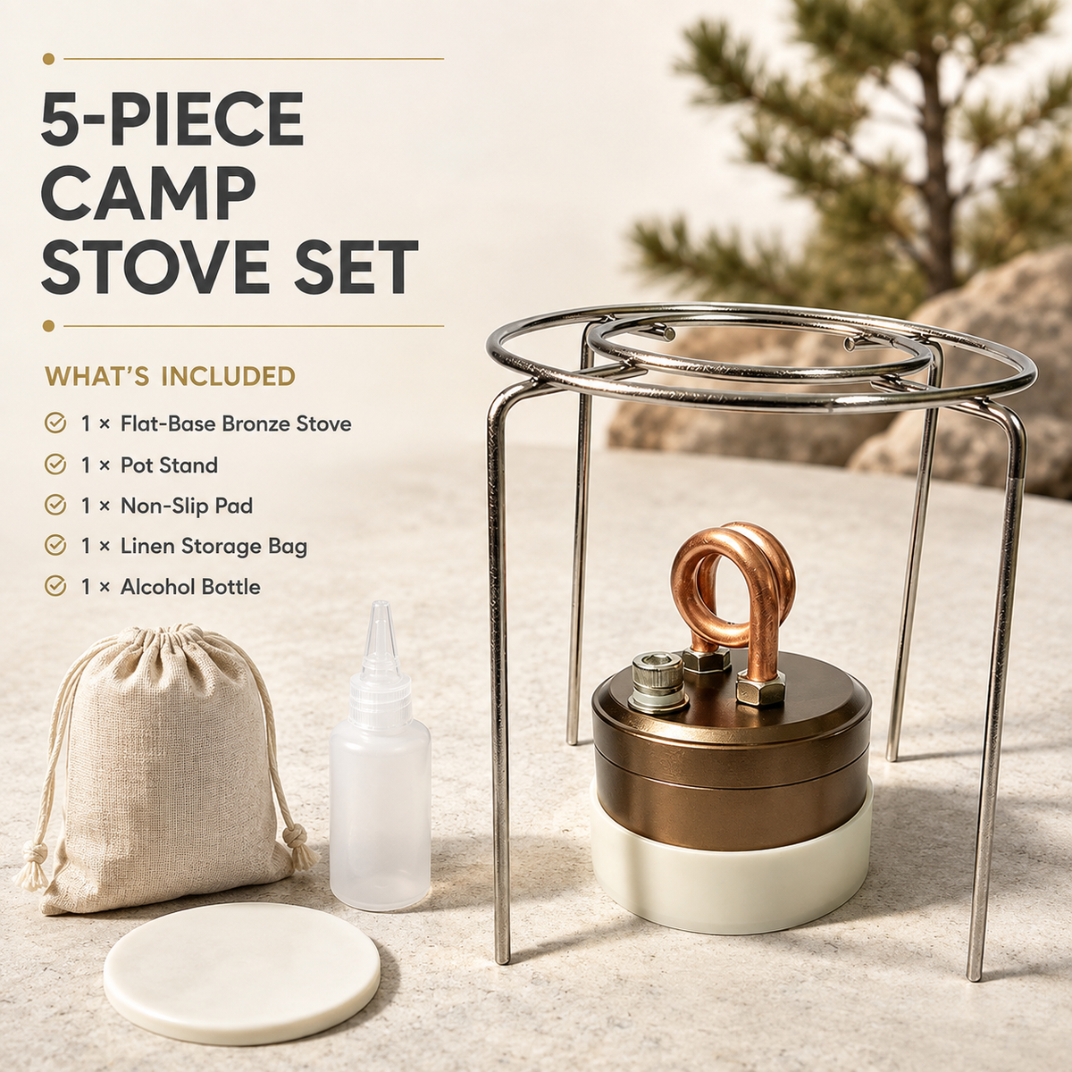 Self-Pressurized Alcohol Stove Lightweight Aluminum & Copper Burner for Hiking, Survival & Camping