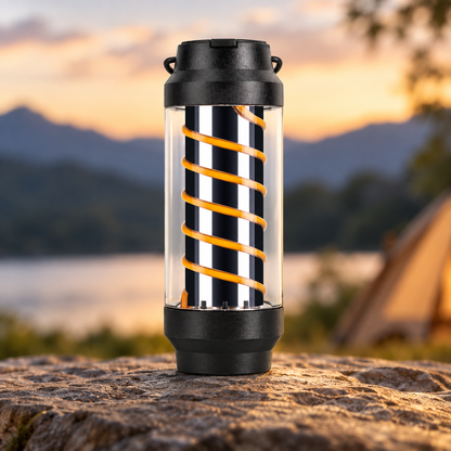 4-in-1 Camping Lantern & LED Flashlight 4 Light Modes, IPX4 Waterproof, USB Rechargeable, Pocket-Size Spiral Design