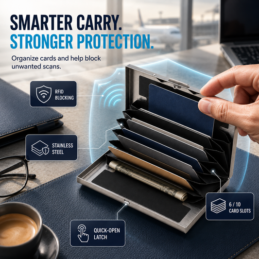 RFID-Blocking Stainless Steel Card Wallet Organized, Secure & Pocket-Ready