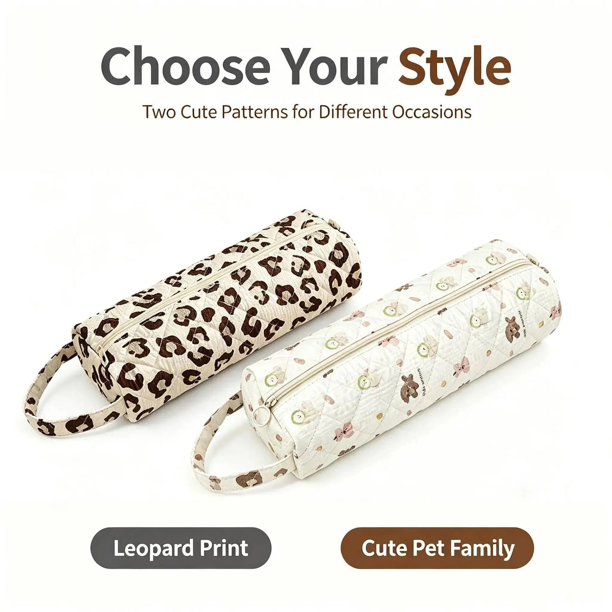 Quilted Multi Purpose Storage Bag, Portable Zipper Cosmetic Makeup Pouch with Handle