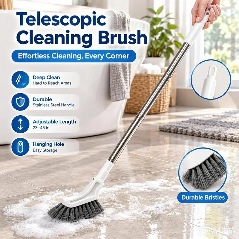 Stainless Steel Extendable Long-Handled Crevice Cleaning Brush A cleaning tool for bathrooms and hard-to-reach narrow