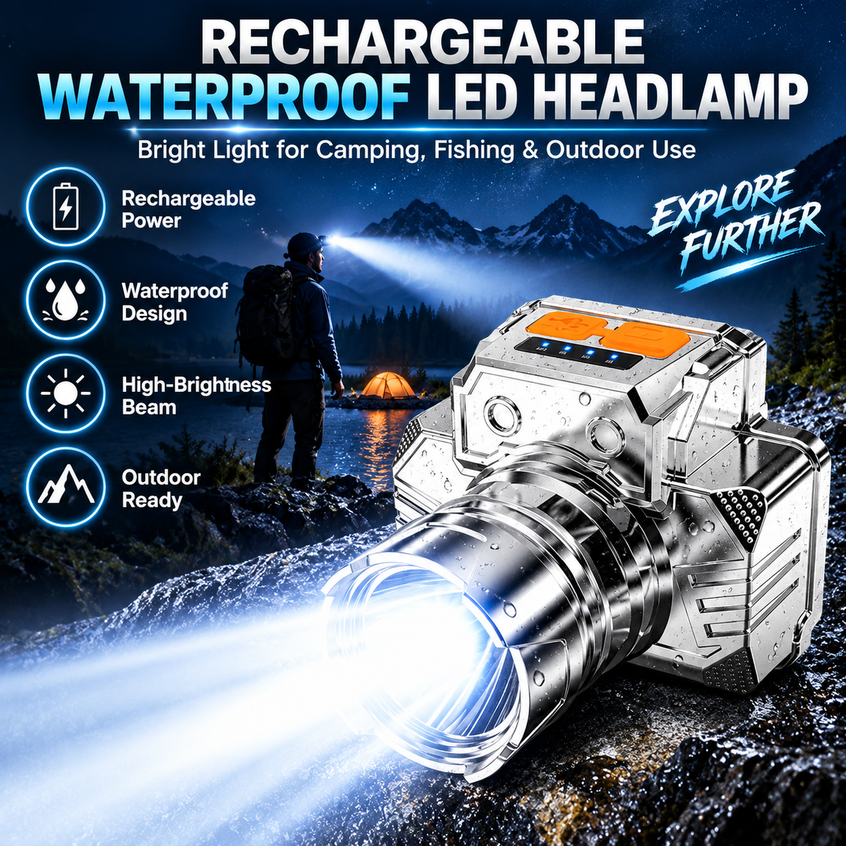 Rechargeable Waterproof LED Headlamp | Outdoor Fishing & Camping Light!