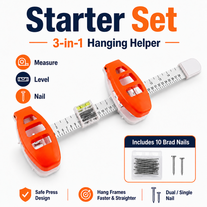 All-in-One Picture Hanging Tool with Level & Dual Nail Positioners