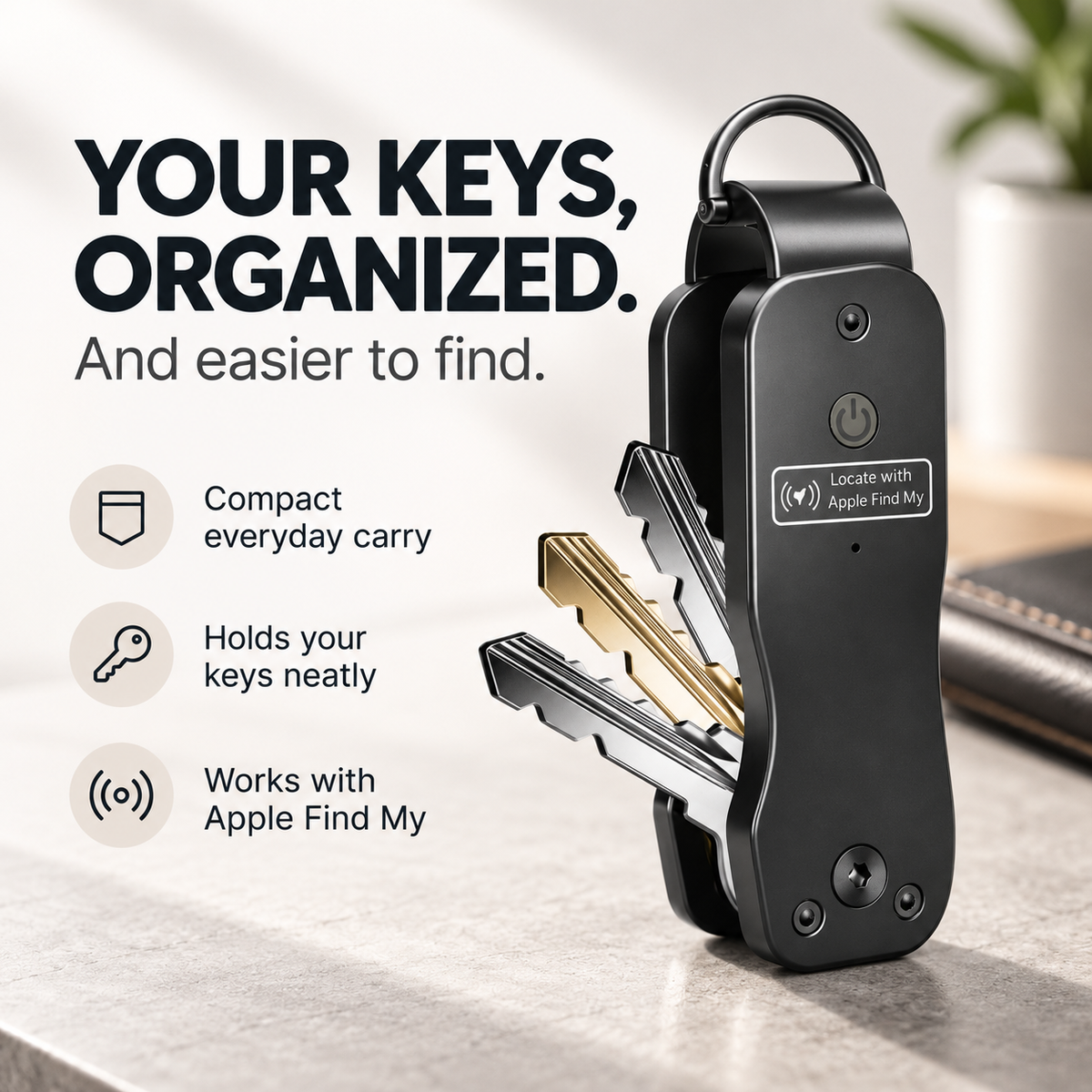 Smart Key Organizer with Apple Find My Compact Everyday Key Holder