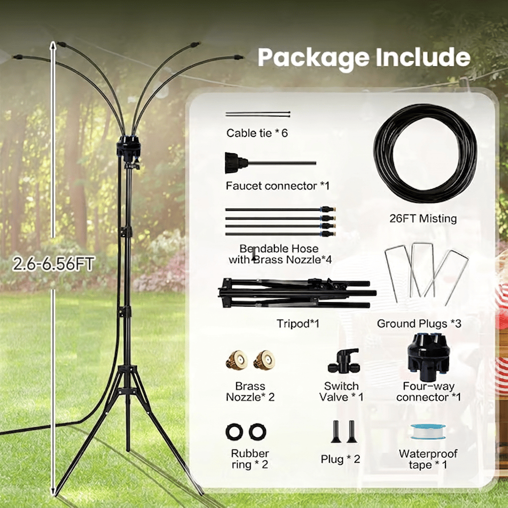 Portable Misting System: Drop your patio temperature by 20 F instantly without using a single watt of electricity