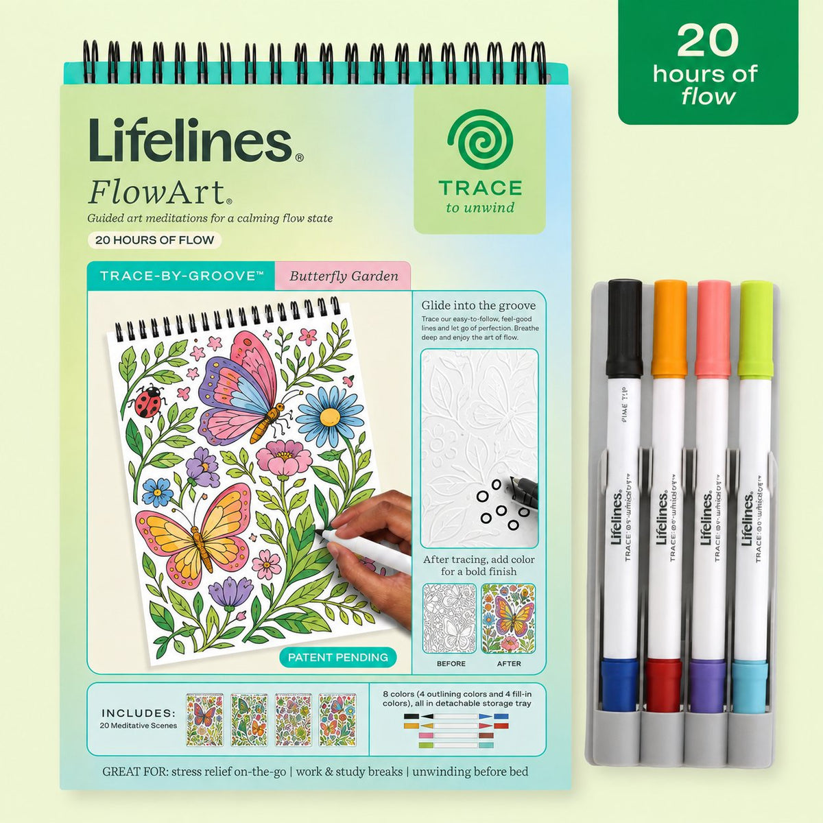 Trace-By-Groove Jungle Oasis Guided Flow Art Coloring Pad with Double-Sided Markers