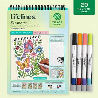 Trace-By-Groove Jungle Oasis Guided Flow Art Coloring Pad with Double-Sided Markers