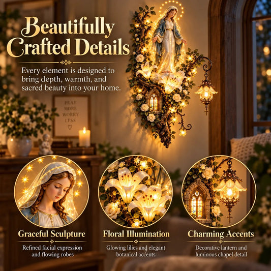 Blessed Mother Lighted Wall D cor | Virgin Mary 3D Religious Wall Art with Warm Ambient Glow