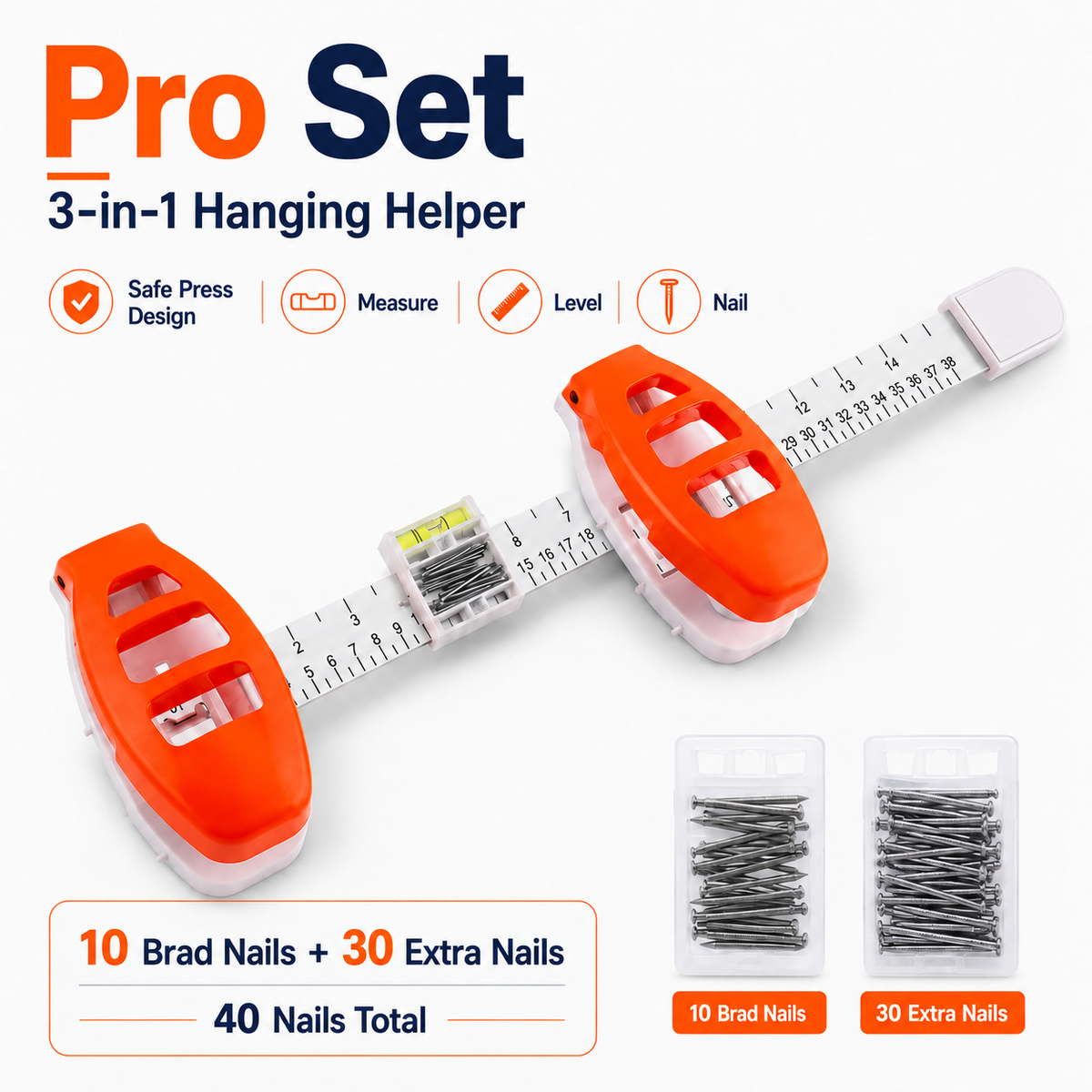 All-in-One Picture Hanging Tool with Level & Dual Nail Positioners