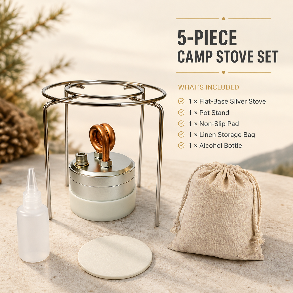 Self-Pressurized Alcohol Stove Lightweight Aluminum & Copper Burner for Hiking, Survival & Camping