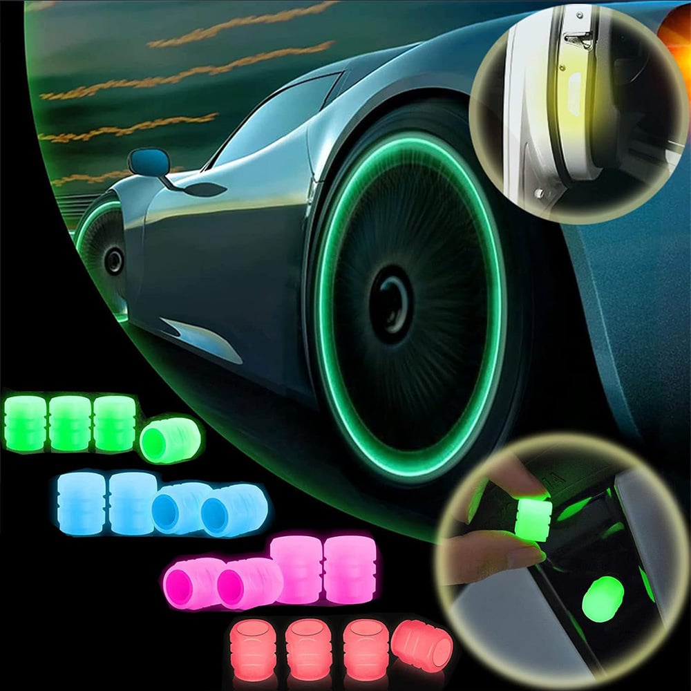 Glow-in-the-Dark Car Tire Valve Cap Set - Durable, Easy-to-Install, No-Tool-Required Accessories for Safe Night Driving