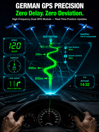 Smart In-Car HUD Co-Pilot: Clear Directions, Works on Sedans, SUVs, Pickups, RVs, and More