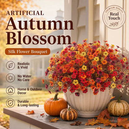 Artificial Autumn Violet Flower Bouquet Weatherproof Faux Fall Floral Stems for Porch & Home