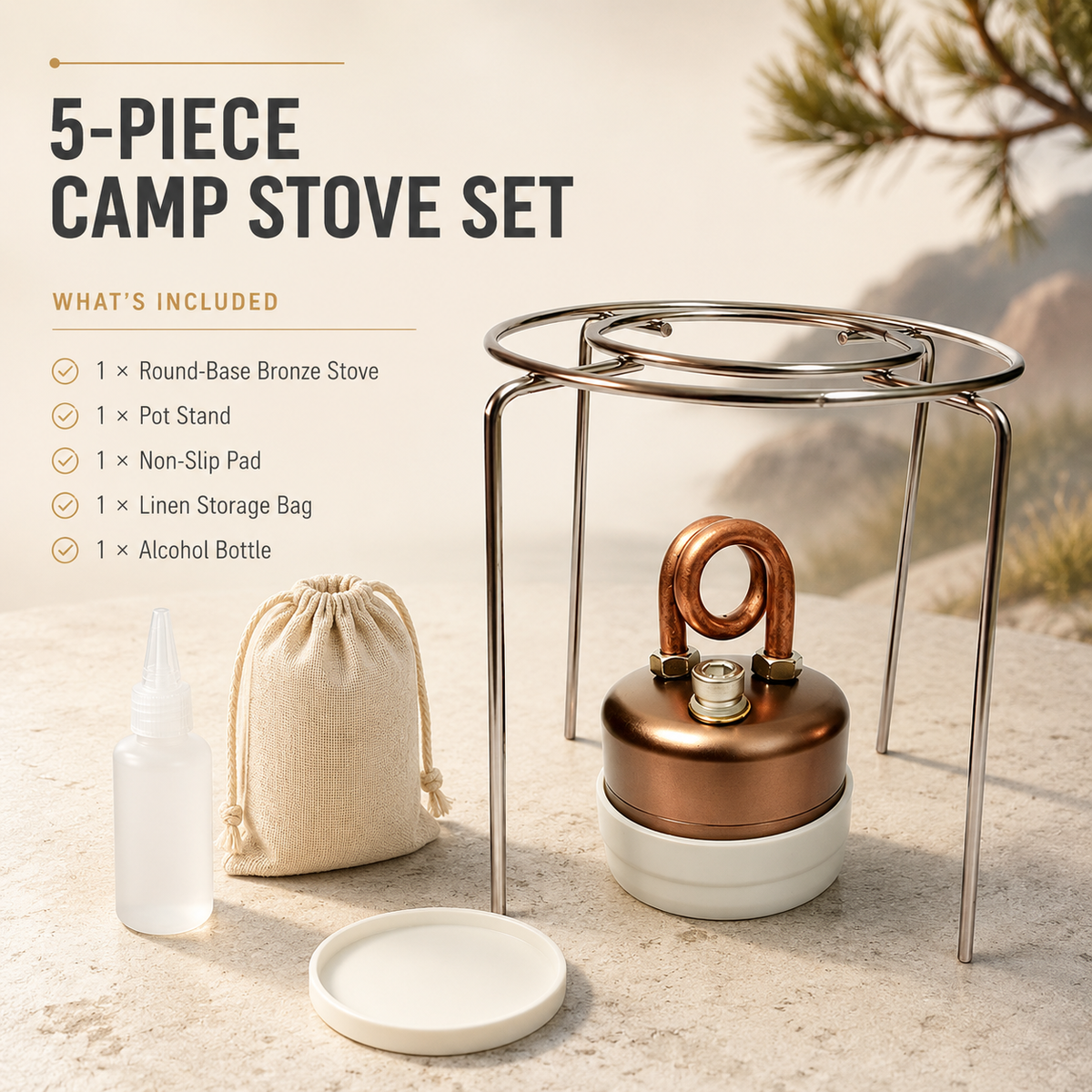 Self-Pressurized Alcohol Stove Lightweight Aluminum & Copper Burner for Hiking, Survival & Camping