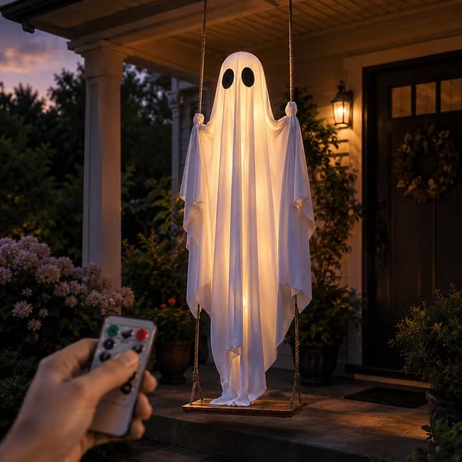 Halloween Light-Up Hanging Swing Ghost Spooky Porch & Yard Decoration