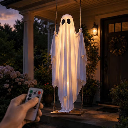 Halloween Light-Up Hanging Swing Ghost Spooky Porch & Yard Decoration