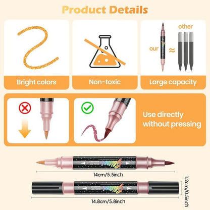 Glitter Effect Brush Markers: Create Sparkling Art Smoothly ( 24-96 Colors | Smooth No Clog | No Bleed Through )