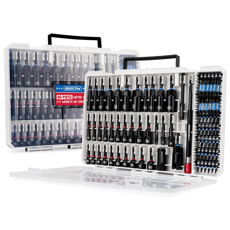 80-Piece Magnetic Impact Nut Driver Set SAE & Metric Socket Bits with Adapters, Extensions & Bit Holder