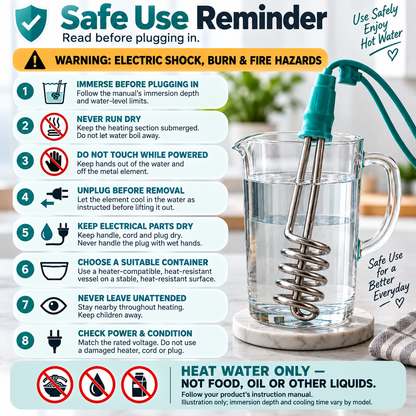 Portable Immersion Water Heater Compact Plug-In Design for Small Spaces