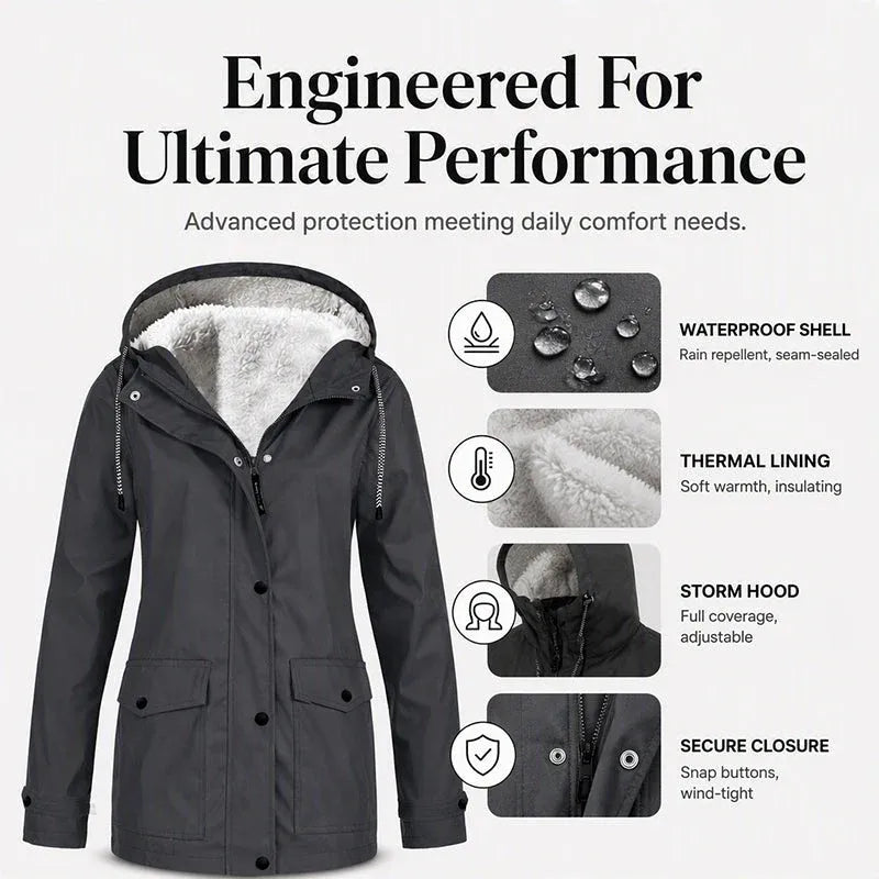 Women's Plush-Lined Windproof Hooded Jacket
