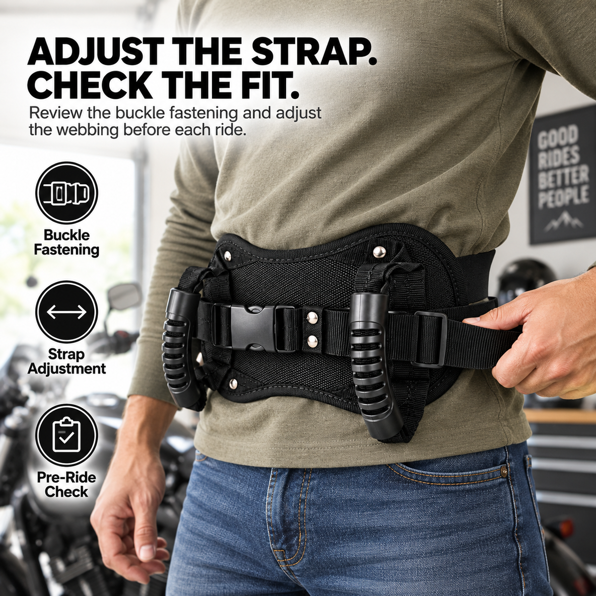 Ride Together Motorcycle Passenger Grab Belt