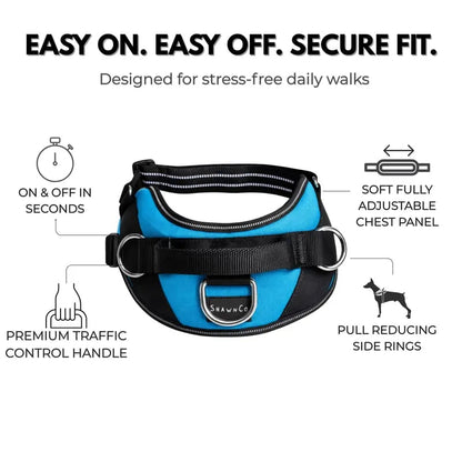 No-Pull Dog Harness 3-Point Leash Control. Reflective & Adjustable