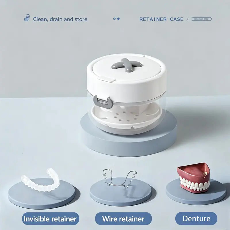 Retainer & Denture Cleaner Case with Drain Tray
