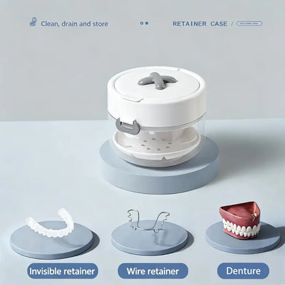 Retainer & Denture Cleaner Case with Drain Tray