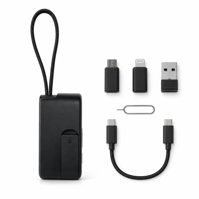 Pocket Travel Cable Kit USB-C Cable, 3 Adapters, SIM/TF Storage & Phone Stand