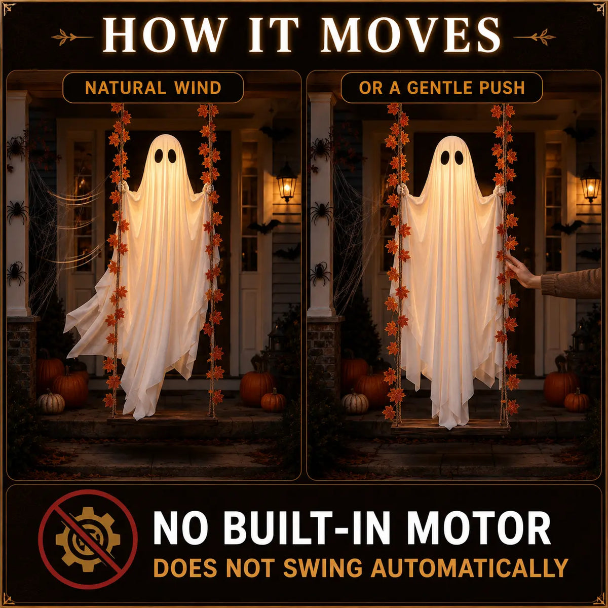 Halloween Light-Up Hanging Swing Ghost Spooky Porch & Yard Decoration
