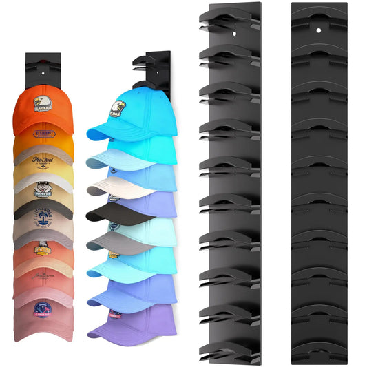 SummerVibes 2 Hat Organizer Wall Mounted Baseball Cap Rack Black or White Adhesive Mount Holds 18 Hats for Closet Door