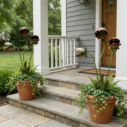 Whimsical Metal Carnivorous Plant Garden Stake