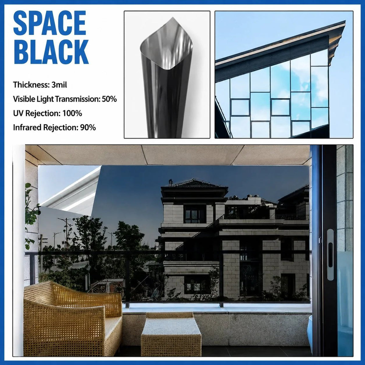 One-Way Mirror Window Film Heat Control & UV Protection