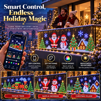 Smart RGB Pixel Curtain Lights App-Controlled Animated Holiday Display for Balcony & Window Decor-2m 2m