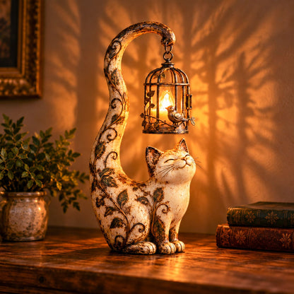 Vintage Cat Lantern Sculpture Lamp - A Little Guardian of Warmth, Memories & Cozy Corners