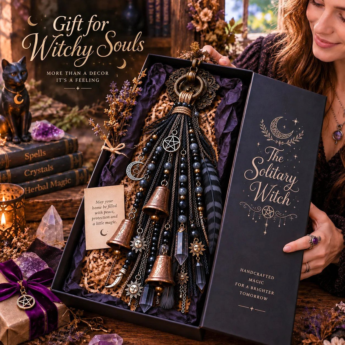 Witchy Door Charm | Bells, Crystals & Celestial Hanging Decor
