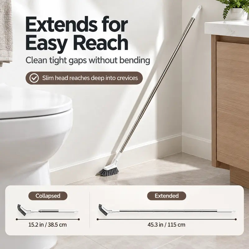 Stainless Steel Extendable Long-Handled Crevice Cleaning Brush A cleaning tool for bathrooms and hard-to-reach narrow