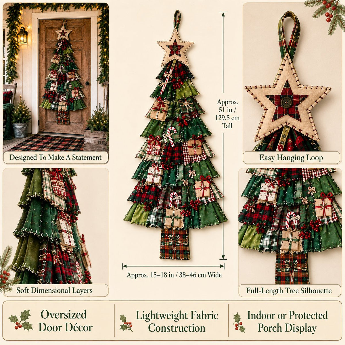 Beginner-Friendly DIY Oversized Patchwork Christmas Tree Door Hanging Kit