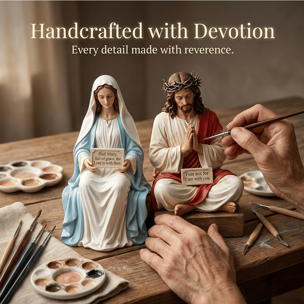 Peaceful Desk Companions Handcrafted Jesus & Virgin Mary Figurines