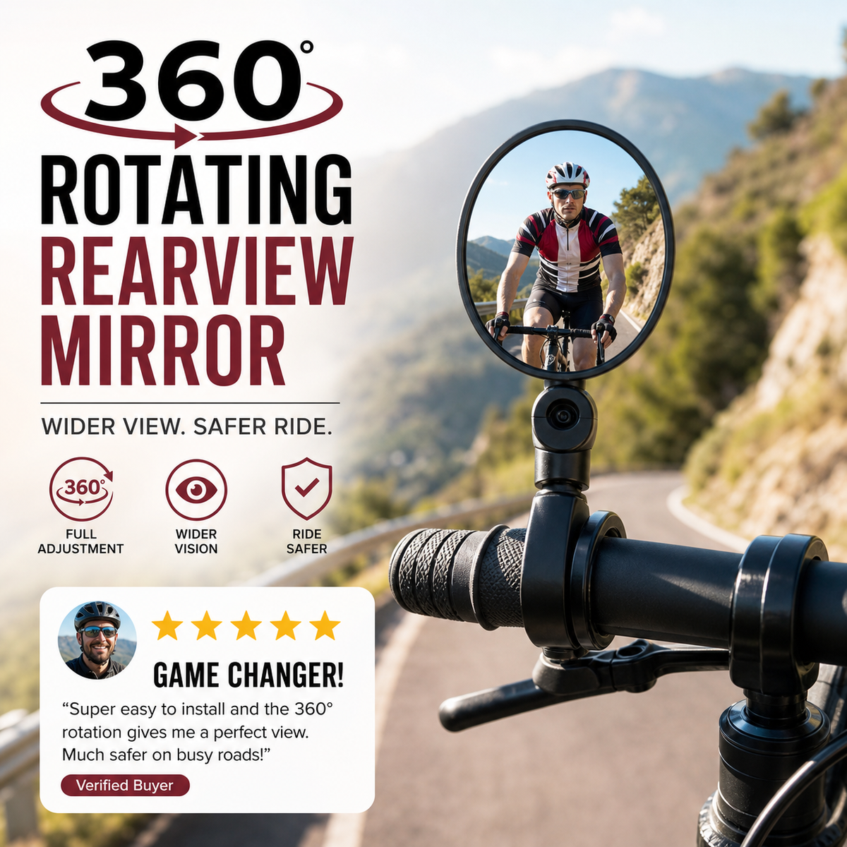 2026! 360 Rotating Rearview Mirror Clear view behind, no more neck twisting. Fits bikes