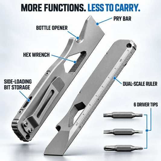 TC4 Titanium EDC Multitool with Pry Bar & Screwdriver Bits