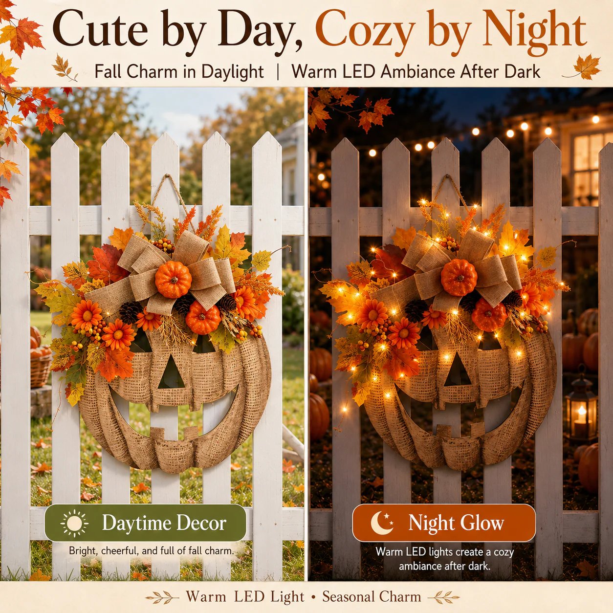 Lighted Burlap Pumpkin Wreath
