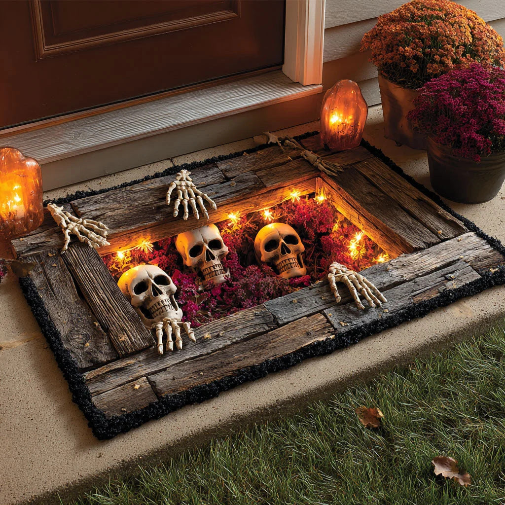 Halloween Plush Doormat Soft Crystal Velvet Entryway Mat, Non-Slip Front Door Rug for Festive Home Decor