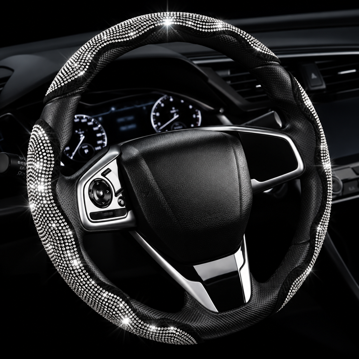 Sparkly Crystal Carbon Fiber Steering Wheel Protection Set