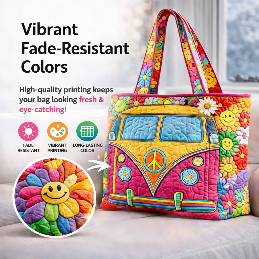 Retro Hippie Van Quilted Tote Boho Style Meets Everyday Function