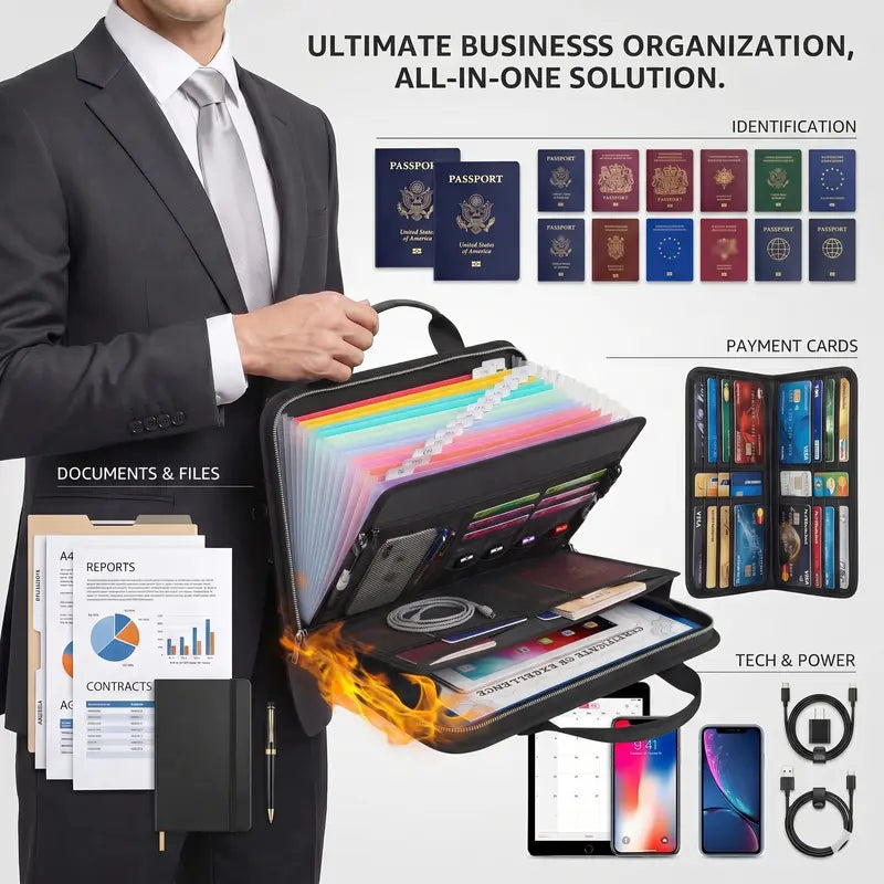 Fire-Resistant Document Organizer Bag Large Capacity A4 File Storage Case