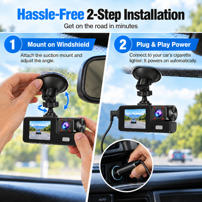 Upgraded 360 Protection Dash Cam: Triple-Lens 1080P Front Cabin Rear Never Drive Blind Again!