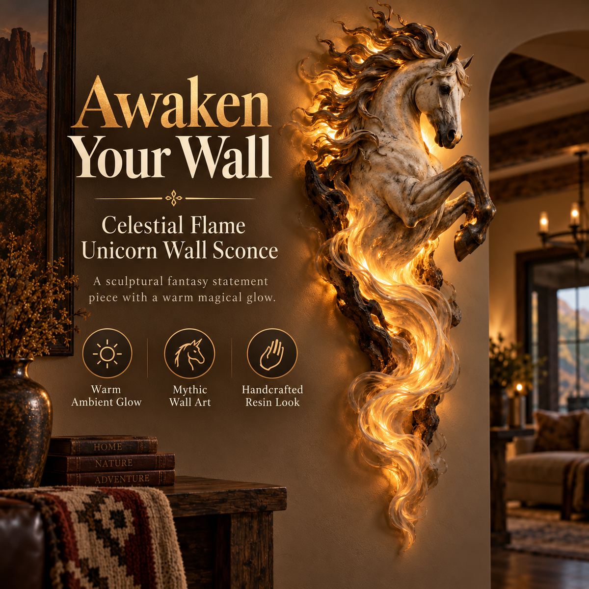 Celestial Flame Unicorn Wall Sconce A Magical Guardian Awakens on Your Wall