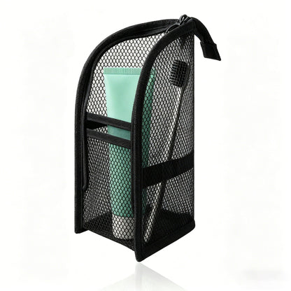 Portable Quick-Dry Mesh Toiletry Bags Hanging Travel Organizers with Toothbrush Slots