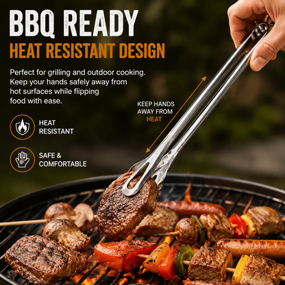 Stainless Steel BBQ Tongs Heavy-Duty Grill Tool for Easy Flipping & Serving